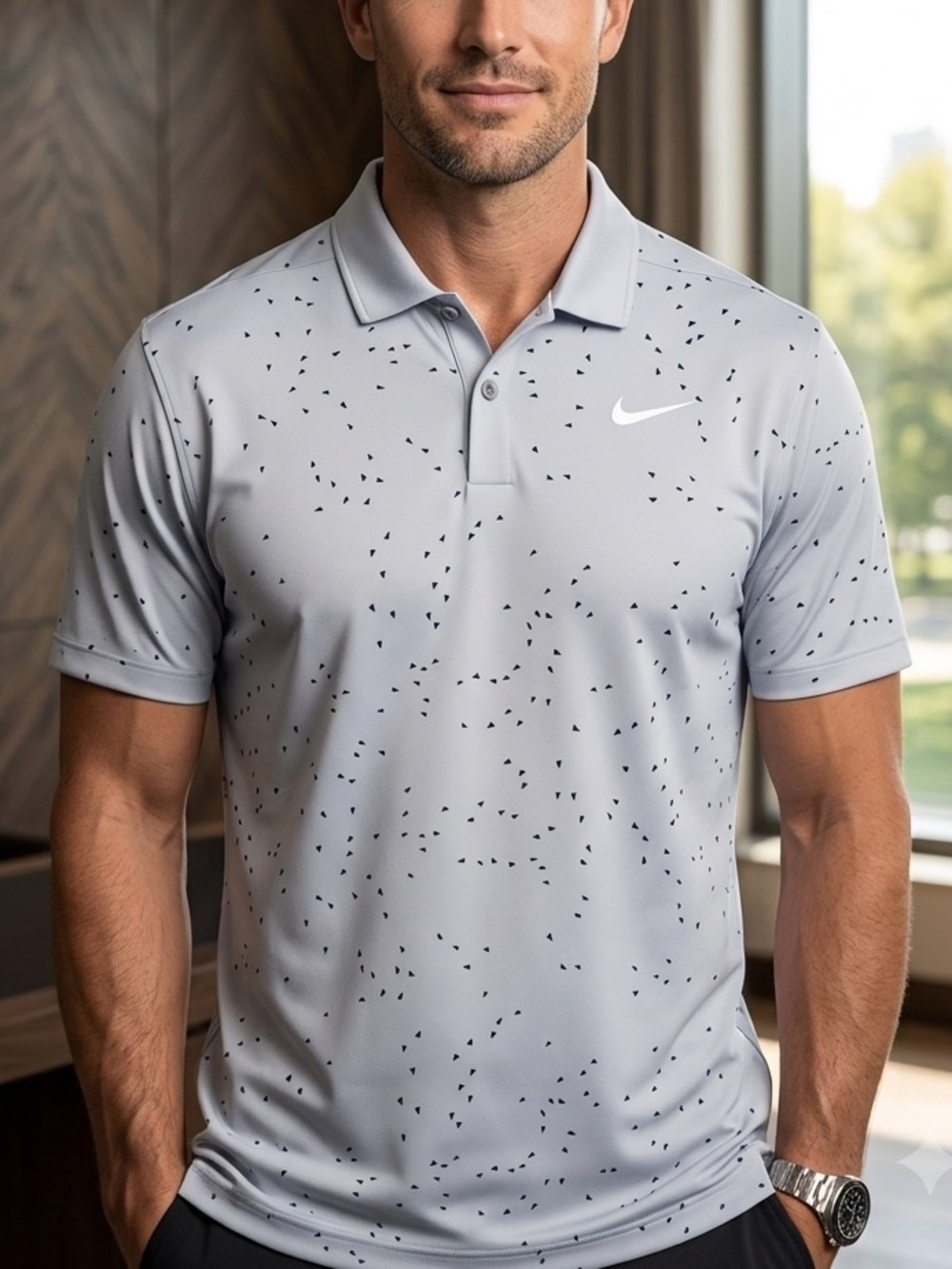 Nike Light Blue Dri-FIT Polo with Black Micro Print